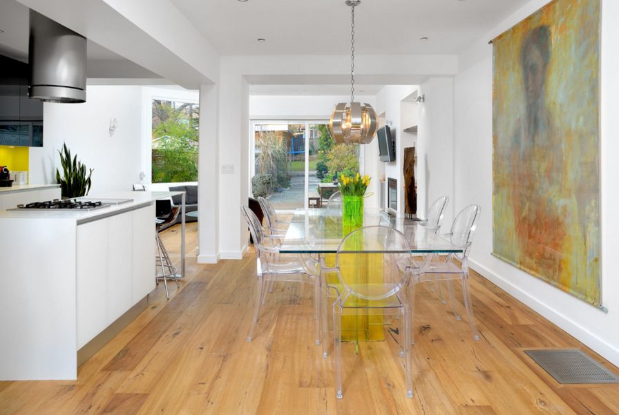 Dining room with acrylic chairs