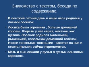 Знакомство с текстом, беседа по содержанию. В погожий летний день в чаще леса