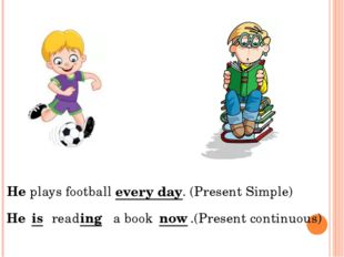 He plays football . (Present Simple) He read a book .(Present continuous) eve