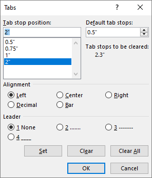 Tabs dialog box