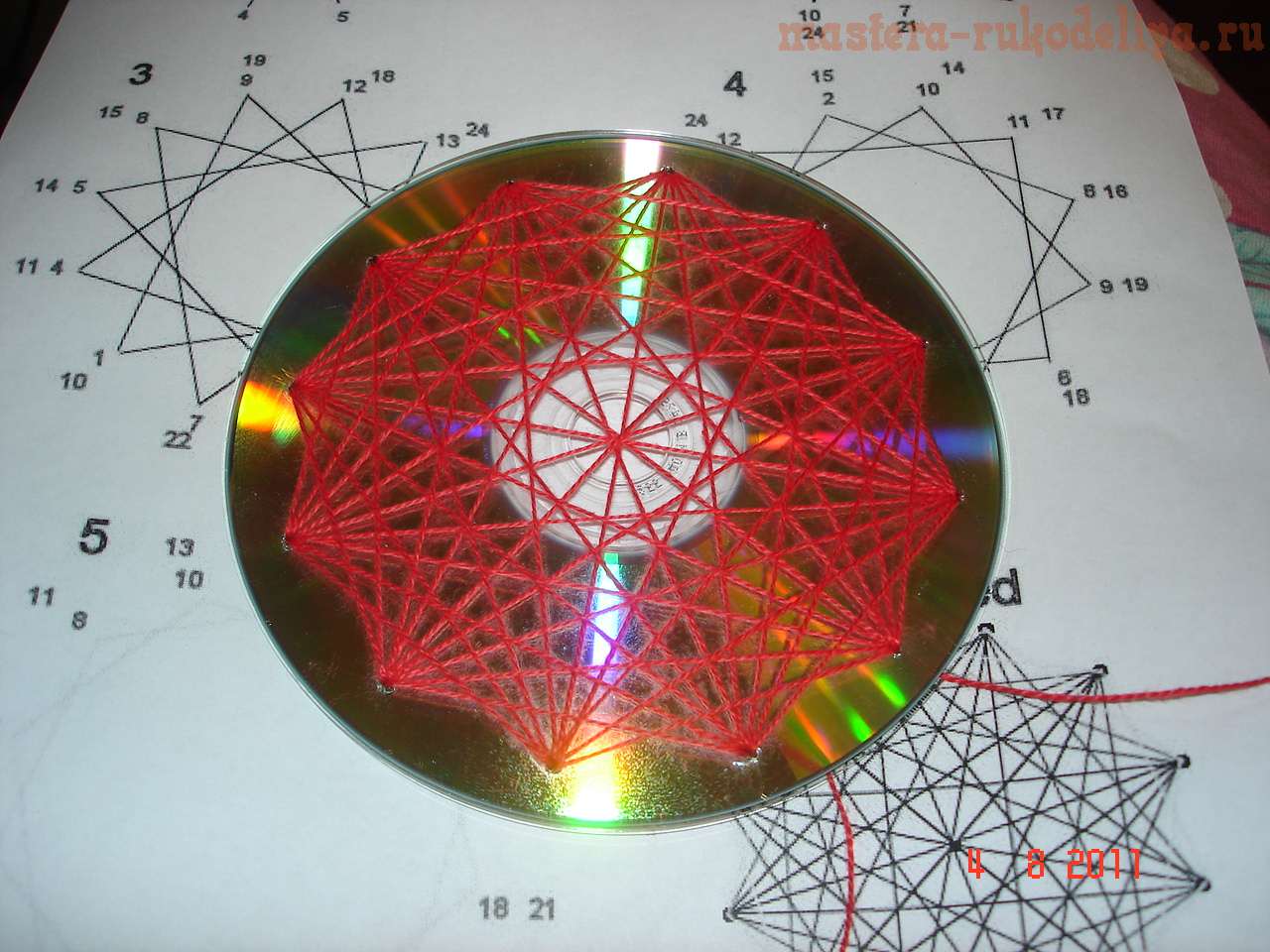 Изонить: Как вышить изонить на CD-диске. Схема 2